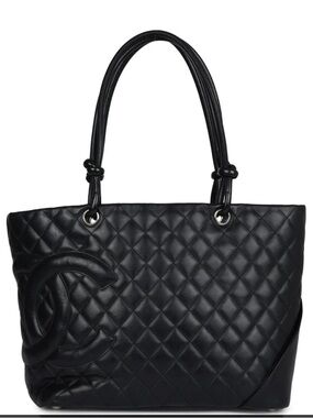 Vintage Chanel Large Cambon Ligne Tote Black Calfskin Silver Hardware